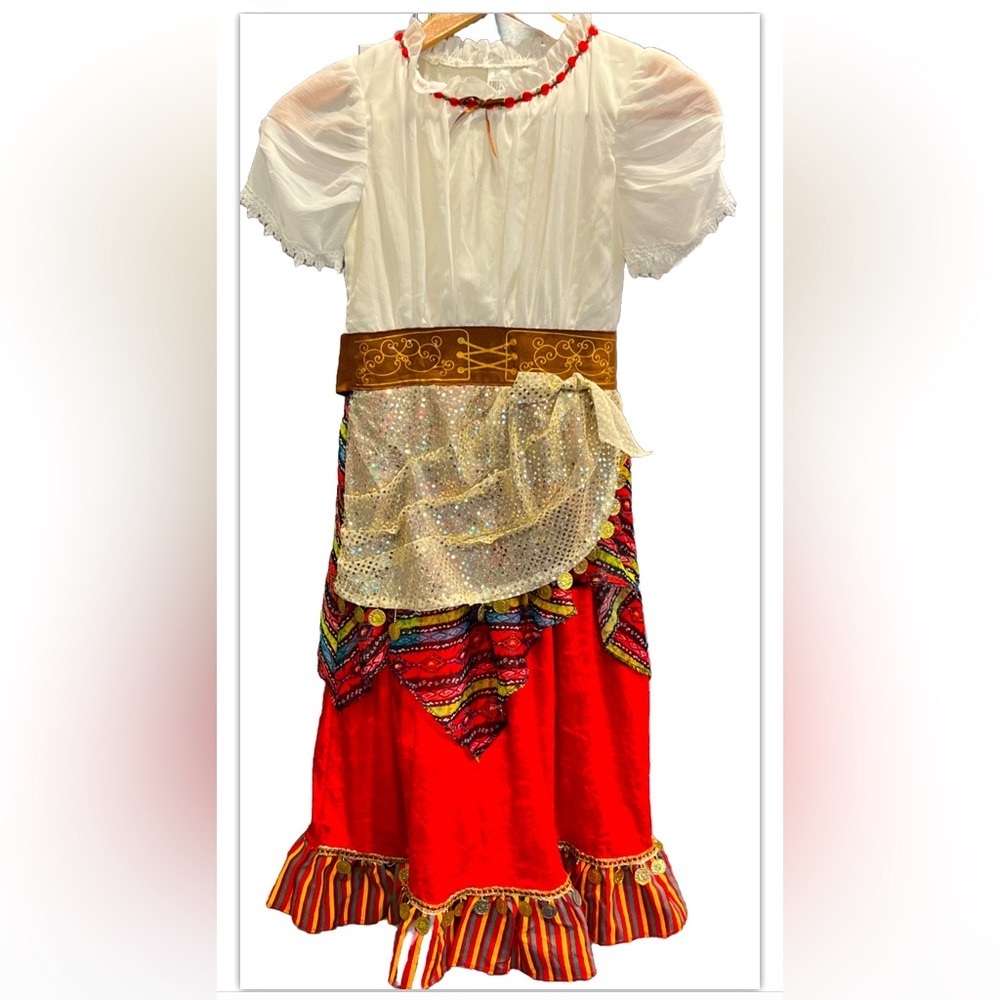 GYPSY FORTUNE TELLER girl 10/12 Costume RED Dress Halloween ruffle Color Sequins